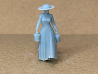 Woman Walk Long Dress Hat Buckets